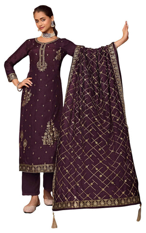 DRAVINAM Trends Women's Zari Work Dola Silk Jacquard Unstitched Salwar Suit Dress Material with Silk Georgette Sequence Embroidered Jacquard Border Dupatta(Blue)