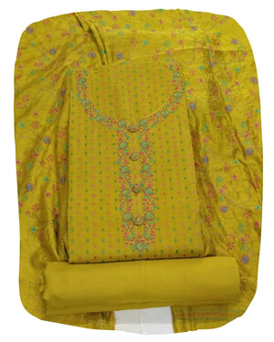 DRAVINAM Trends Women's Premium Malai Cotton Heavy Neck Embroidered Unstitched Salwar Suit Dress Material with Soft Silk Embroidered Dupatta