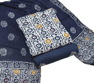 DRAVINAM Trends Unstitched Jaipuri Handmade Wax Batik Print Premium Cotton Dress Material with Pure Chiffon Dupatta