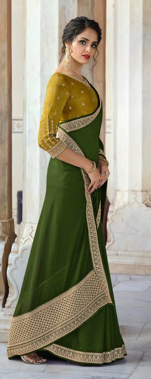 DRAVINAM Trends Women's Embroidered Silk saree with Unstitched Embroidered Blouse Piece