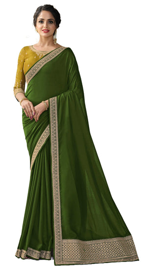 DRAVINAM Trends Women's Embroidered Silk saree with Unstitched Embroidered Blouse Piece