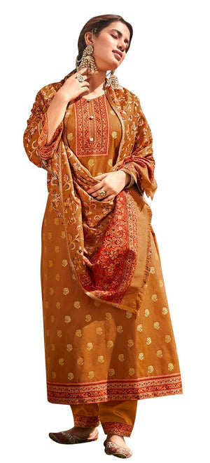 DRAVINAM Trends Women's Unstitched kanni Weaving Jacquard Woollen Pashmina Salwar Kameez Dress Material with Pure Wool Pashmina Kaani Weaving Shawl Dupatta (Free Size)