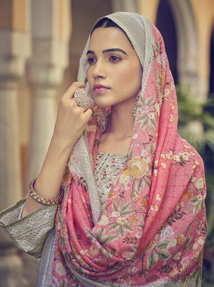 DRAVINAM Trends Unstitched Pakistani Print Embroidered Cotton Suit Dress Materials with Printed Cotton Dupatta