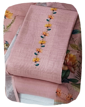 DRAVINAM Trends Women's Premium Pure Linen Floral Printed Unstitched Salwar Suit Dress Material with Dupatta