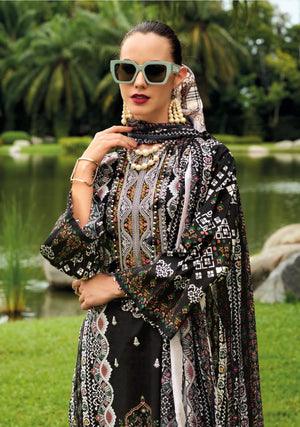 DRAVINAM Trends Kurti 2.50 mtrs, Pure Cotton (3 mtrs apx), Pure MAL MAL Cotton Dupatta Digital Print|Black 1