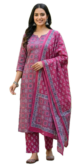 DRAVINAM Trends Jaipuri Print Cambric Cotton Unstitched Salwar Suit Dress Material for Women with Mulmul Cotton Dupatta