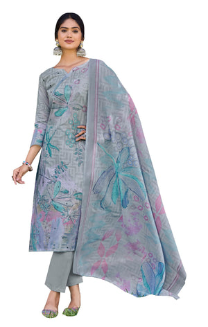 DRAVINAM Trends Women's Unstitched Salwar Suit Dress Material - Cotton Digital Printed Organza Embroidered Kameez II Unstitch Bottoms II Cotton Dupatta