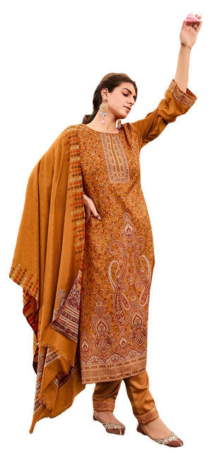 DRAVINAM Trends Women's Unstitched kanni Weaving Woollen Pashmina Salwar Kameez Dress Material with Pure Wool Pashmina Kaani Weaving Shawl Dupatta (Free Size_Yellow)