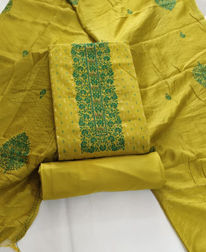 DRAVINAM Trends Women's Premium Malai Cotton Heavy Neck Embroidered Unstitched Salwar Suit Dress Material with Soft Silk Embroidered Dupatta