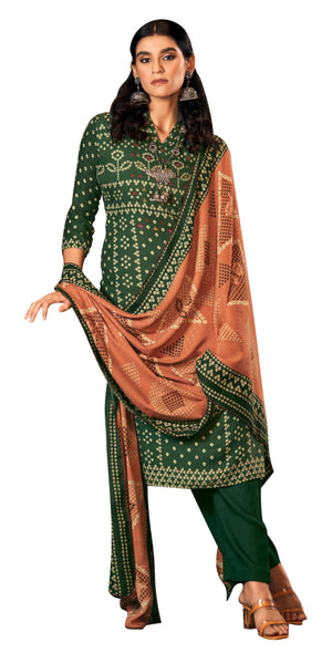 DRAVINAM Trends Women's Unstitched Bandhani Printed Woollen Pashmina Salwar Suit Dress Material with and Pashmina Printed Shawl Dupatta (Free Size_Yellow)