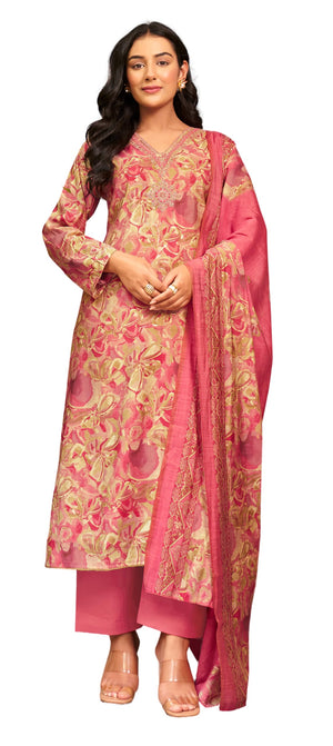 DRAVINAM Trends Women's Unstitched Salwar Suit Dress Material Modal Silk Discharge Foil Print Cording Embroidered Kameez Plain Unstitched Bottoms and Modal Silk Discharge Foil Print Dupatta