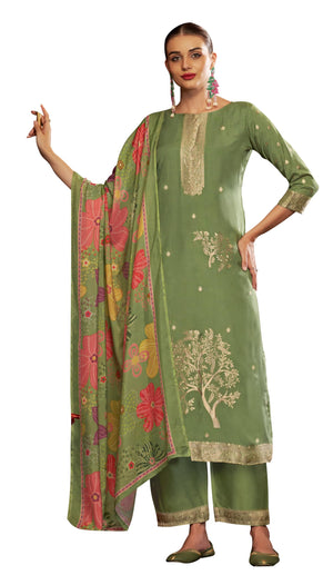 DRAVINAM Trends Women's Unstitched Maslin Salwar Suit Dress Material - Pure Bemberg Maslin Jacquard Kameez II Pure Jam Unstitch Bottoms II Viscose Maslin Digital Prints Dupatta