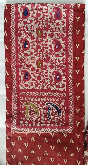 DRAVINAM Trends Women's Unstitched Rayon Batik Print Hand Work Dress Material Salwar Suit Set with Printed Cotton Dupatta