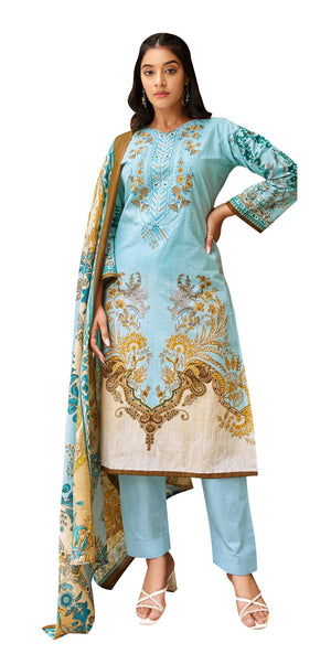 DRAVINAM Trends Lawn Cotton Pakistani Embroidered Suit Dress Material with Unstitched Bottoms and Cotton Dupatta