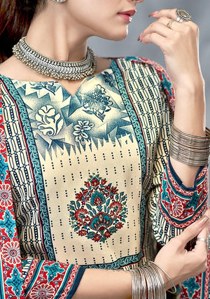 DRAVINAM Trends Pashmina Spun Digital Style Printed Unstitched Salwar Suit for Women with Siroski Work and Twill Printed Shawl Dupatta