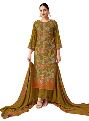 DRAVINAM Trends Women's Winter Wear Unstitched Discharge Print Hand Work Neck Embroidered Woollen Viscose Pashmina Salwar Suit Dress Material with Pashmina Printed Shawl Dupatta