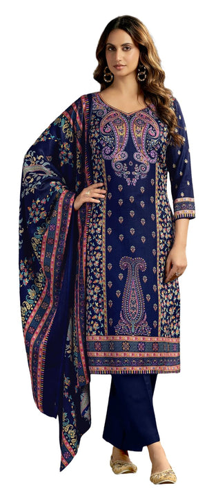 DRAVINAM Trends Women's Unstitched Kashmiri Print Woollen Pashmina Salwar Suit Dress Material with Pashmina Printed Shawl Dupatta (Free Size) (Grey)