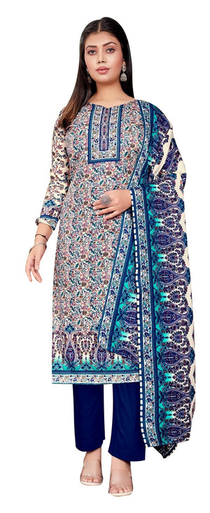 DRAVINAM Trends Women's Kashmiri Kani Printed Woolen Pashmina Unstitch Salwar Suit Dress Material with Printed Woolen Warm Shawl Dupatta