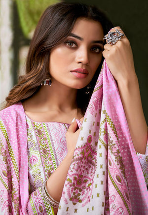 DRAVINAM Trends Pure Cotton Printed Dress Material Salwar Siroski Work Suit with Unstitched Bottoms and Cotton Dupatta