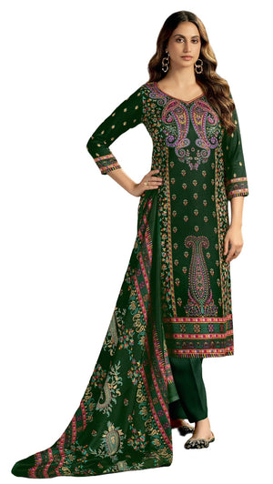DRAVINAM Trends Women's Unstitched Kashmiri Print Woollen Pashmina Salwar Suit Dress Material with Pashmina Printed Shawl Dupatta (Free Size) (Grey)