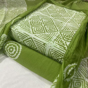 DRAVINAM Trends Unstitched Jaipuri Handmade Wax Batik Print Soft Cotton Dress Material with Dupatta