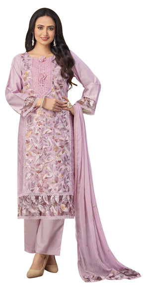 DRAVINAM Trends Women's Unstitched Cotton Embroidered Suit Material -Jam Cotton Embroidered Shirt II Cotton Bottoms II Chiffon Ptinted Dupatta