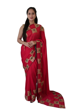 DRAVINAM Trends Women's Stone Work Vichitra Silk Saree with Unstitched Blouse Piece