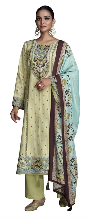 DRAVINAM Trends Women's Pashmina Digital Printed Swaroski Work Woollen Unstitched Salwar Suit Dress material with Printed Spun Wool Shawl Dupatta