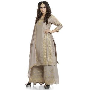 DRAVINAM Trends Upada Silk Sharara Suit Women | Diamond Work Upada Silk Short Kurta with Georgette Zari embroidered Sharara Plazzo and Chinon Dupatta (Stitched Sharara)