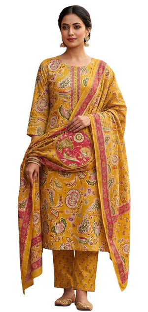 DRAVINAM Trends Jaipuri Print Cambric Cotton Unstitched Salwar Suit Dress Material for Women with Mulmul Cotton Dupatta
