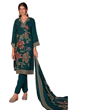 DRAVINAM Trends Women's Winter Wear Unstitched Digital Floral Printed Embroidered Viscose Pashmina Woollen Salwar Suit Dress Material with Pashmina Digital Printed Brasso Shawl Dupatta