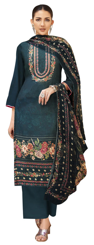 DRAVINAM Trends Women's Unstitched Viscose Maslin Hand Embroidered Suit Material - Viscose Maslin Digital Printed Hand Embroidered Kameez II Rayon Bottoms II Half Pure Digital Printed Dupatta
