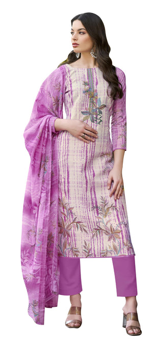 DRAVINAM Trends Women's Unstitched Salwar Suit Dress Material - Cotton Digital Printed Organza Embroidered Kameez II Unstitch Bottoms II Cotton Dupatta
