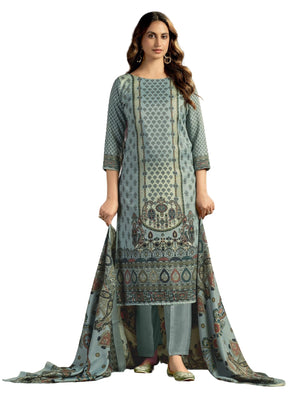DRAVINAM Trends Women's Unstitched Kashmiri Print Woollen Pashmina Salwar Suit Dress Material with Pashmina Printed Shawl Dupatta (Free Size) (Grey)