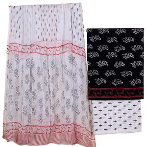 DRAVINAM Trends Hand Block Print Cambric Cotton Unstitched Salwar Suit Set for Women with Pure Chiffon Hand Printed Dupatta