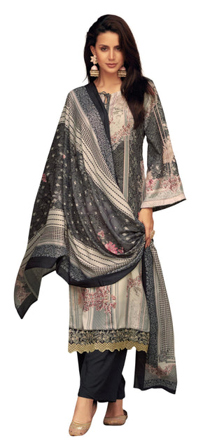 DRAVINAM Trends Women's Unstitched Pakistani Digital Print Daman Embroidered Pure Viscose Woollen Pashmina Salwar Suit Dress Material with Pashmina Digital Printed Shawl Dupatta (Free Size)