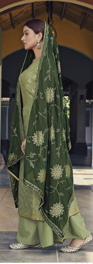 DRAVINAM Trends Women's Pure Dola Meenakari Jacquard Hand work Pakistani Suit with Pure Georgette Embroidered Dupatta
