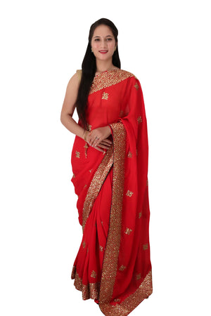 DRAVINAM Trends Women's Stone Work Vichitra Silk Saree with Unstitched Blouse Piece