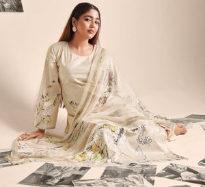 DRAVINAM Trends Unstitch Suit Dress Material for Women II Handcrafted Sequence Cambric Lawn Cotton Top II Cambric Cotton Unstitch Bottom II Pure Bemberg Dupatta