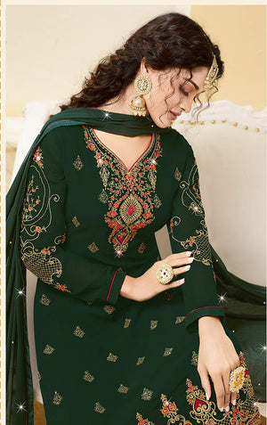 DRAVINAM Trends Women's Heavy Embroidered Pure Georgette Sharara Salwar Suit Dress Material with Heavy Embroidered Pure Georgette Dupatta (Free size_Maroonish red)