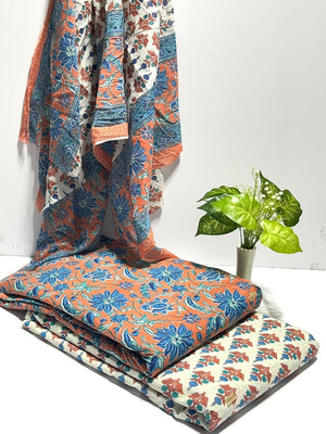 DRAVINAM Trends Jaipuri Print Cambric Cotton Unstitched Salwar Suit Dress Material for Women with Mulmul Cotton Dupatta
