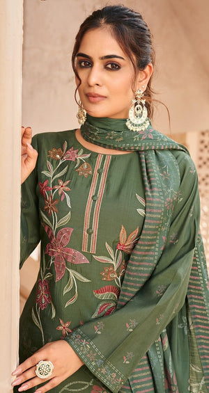 DRAVINAM Trends Women's Unstitched Salwar Suit Dress Material Pure Viscose Maslin Digital Print Embroidered Kameez Plain Unstitched Bottoms and Maslin Digital print Dupatta