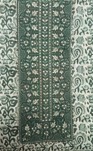 DRAVINAM Trends Women's Printed Embroidered and Hand Work Premium Cotton Jaipuri Unstitched Salwar Suit Dress Material with Mulmul Cotton Dupatta