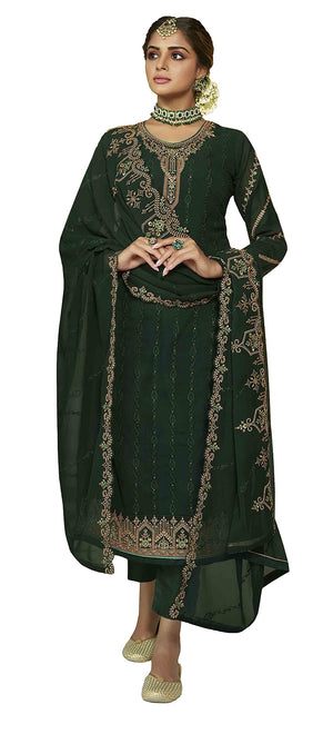 DRAVINAM Trends Women's Heavy Embroidered Pure Georgette Sharara Salwar Suit Dress Material with Heavy Embroidered Pure Georgette Dupatta (Free size_Maroonish red)