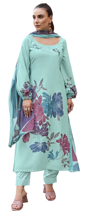DRAVINAM Trends Women's Digital Printed Twill Wool Pashmina Thread Knot Handwork Unstitch Salwar Suit Dress Material with Digital Printed Woolen Warm Shawl Dupatta
