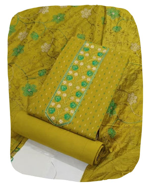 DRAVINAM Trends Women's Premium Malai Cotton Heavy Neck Embroidered Unstitched Salwar Suit Dress Material with Soft Silk Embroidered Dupatta
