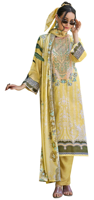 DRAVINAM Trends Kurti 2.50 mtrs, Pure Cotton (3 mtrs apx), Pure MAL MAL Cotton Dupatta Digital Print|Light Grey
