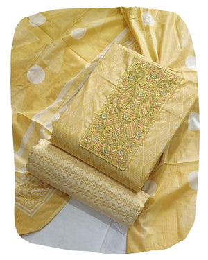 DRAVINAM Trends Women's Premium Cotton Jaipuri Printed Embroidered and Hand Work Unstitched Salwar Suit Dress Material with Mulmul Cotton Dupatta