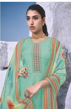 DRAVINAM Trends Women's Pure Musline Embroidery work Unstitched Salwar Suit Material with Pure Muslin Digital Print Sequence work Dupatta (Free size_Grey)