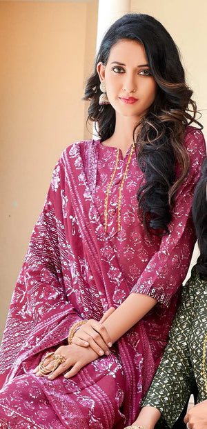 DRAVINAM Trends Women's Pure Cotton Batik Printed Unstitiched Salwar Suit Dress Material with Cotton Printed Dupatta (Pink)